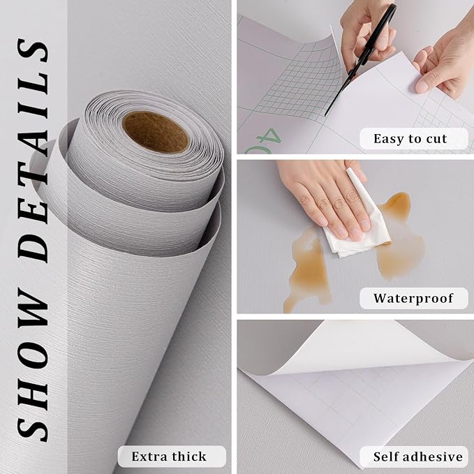 FUKU MON 23.6" X 393" Light Gray Wallpaper Peel and Stick Contact Paper Solid - Image 3