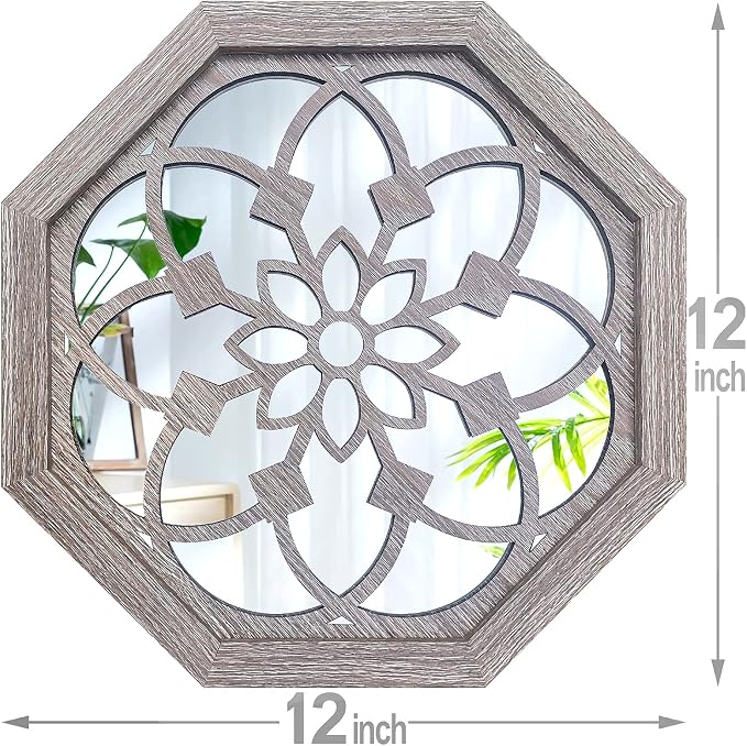 ZOLAPI 2 PCS Octagon Wall-Mounted Mirrors, Vintage Farmhouse Mirror - Image 7