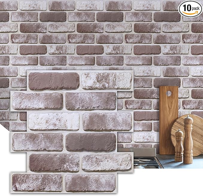 Commomy 10 Pcs Whitewash 3D Brick Peel and Stick Wall Panels by CommomyDecor