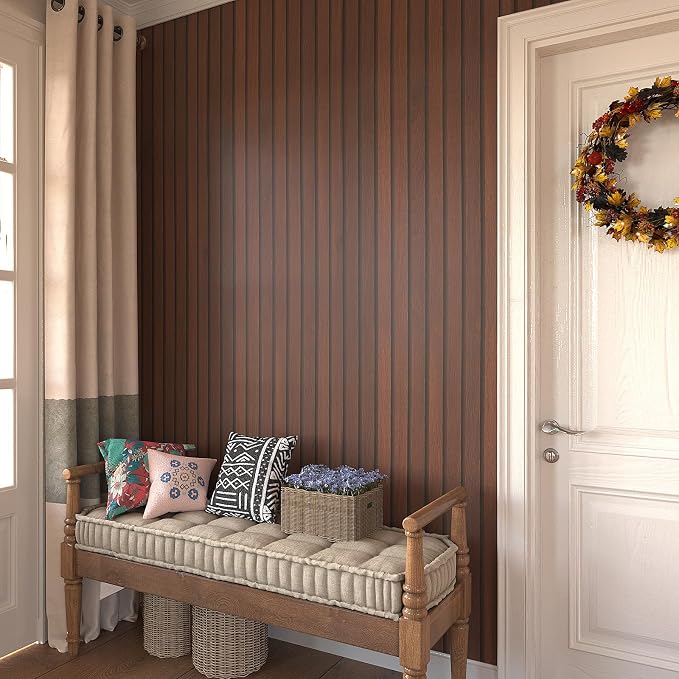 VEELIKE Dark Walnut Wood Slat Wallpaper Peel and Stick Wood Grain Panel - Image 4