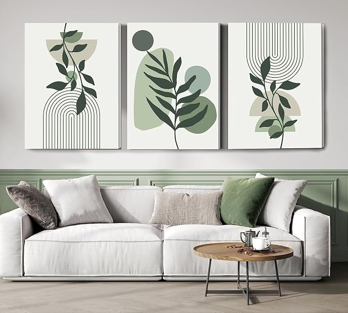 Induslyfe Large Framed Boho Canvas Wall Art Set of 3, Mid Century Modern room by Induslyfe