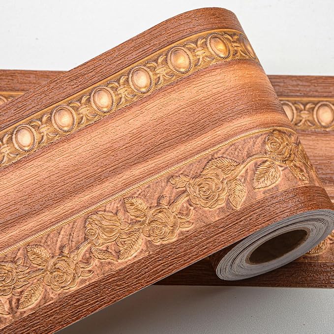 AbaBoorty Wood Wallpaper Border 196"X4.1" 3D Peel and Stick Wall Border by AbaBoorty