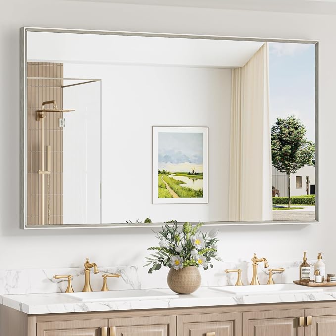 Keonjinn 60 x 36 Inch Brushed Nickel Bathroom Mirrors by Keonjinn