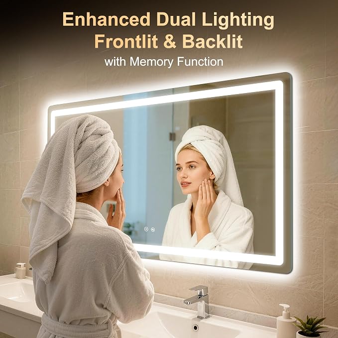 LED Bathroom Mirror, Smart Anti-Fog, Stepless Dimmable - Image 3