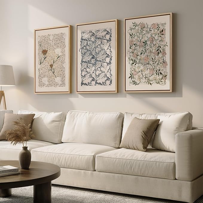 Framed Large William Morris Canvas Wall Art Set of 3, Vintage Nature Floral - Image 2