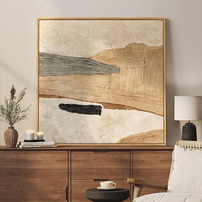 Framed Neutral Abstract Wall Art, Large Modern Canvas Prints Paintings Artwork by Cuspin