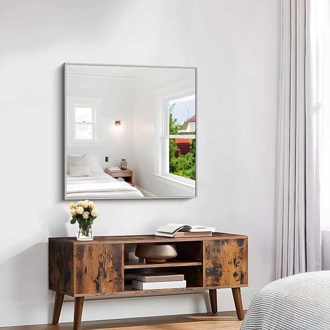 KOCUUY Silver Framed Mirror, HD Tempered Glass, Anti-Rust Brushed Silver Frame - Image 3