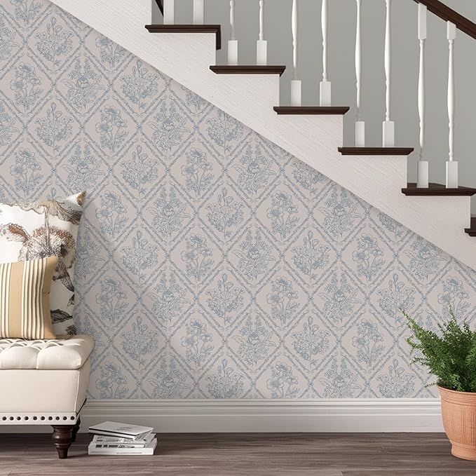 Toduso Peel and Stick Wallpaper Vintage Wall Paper Boho Contact Paper Blue - Image 4