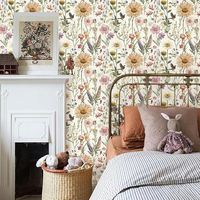 Livebor Floral Peel and Stick Wallpaper Floral Bird Contact Paper 16.9inch x - Image 3