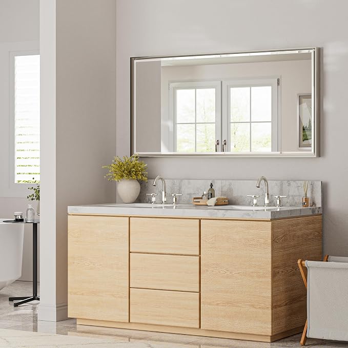 48 x 24 Brushed Nickel Bathroom Mirror, Beveled Framed Rectangle, Shatterproof - Image 6