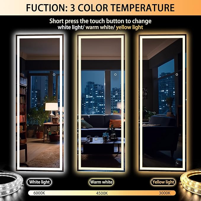 Hasipu Full Length Mirror with Lights, Full Body Dressing Hanging Mounted Mirror - Image 4
