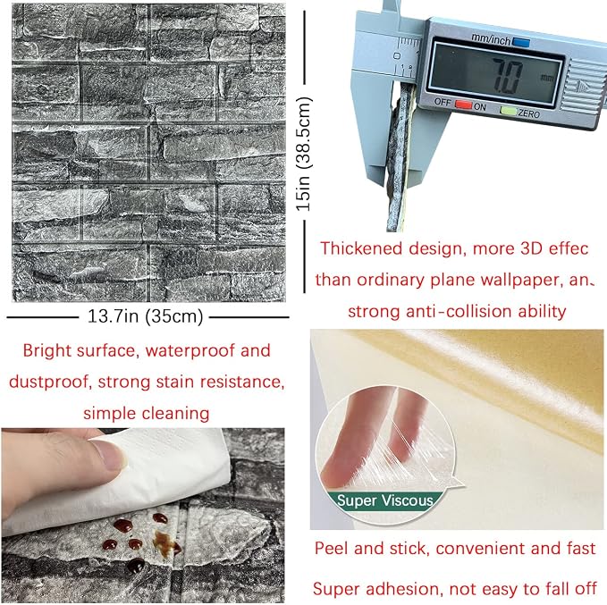10PCS 3D Wall Panels Peel and Stick Foam 3D Brick Wallpaper Peel and Stick - Image 5