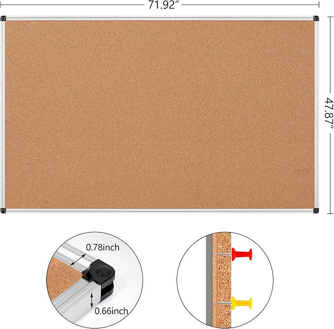 Large Cork Bulletin Board 72" X 48", Wall Mounted Notice Pin Board - Image 5