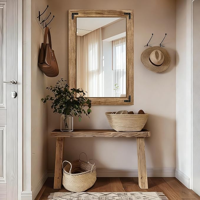 Wooden Bathroom Mirror for Wall, for Farmhouse, Living Room, Entryway Decor - Image 4
