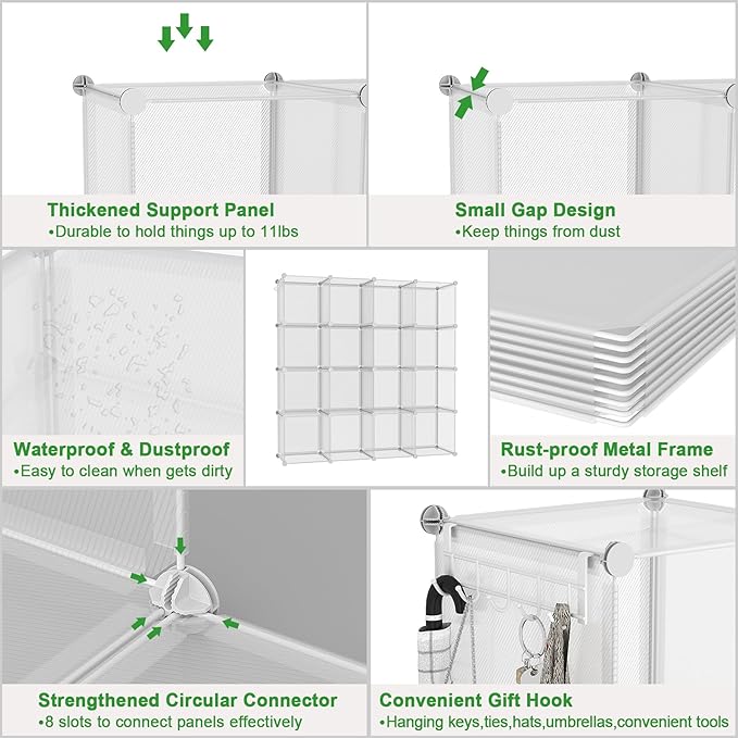 C&AHOME Cube Storage Organizer, 16-Cube Shelves Units, Plastic Storage Cubes - Image 6