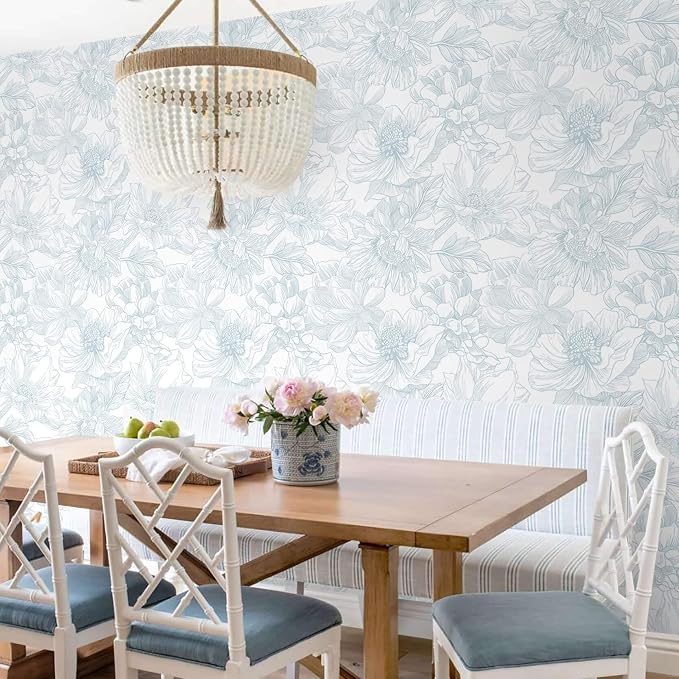 Ismoon Large Floral Peel and Stick Wallpaper Boho White and Blue Contact Paper - Image 5