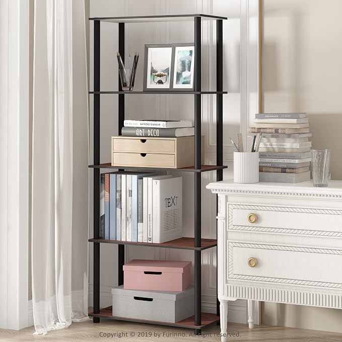 Furinno TURN-N-TUBE Storage Shelves, 5-Tier Book Shelf, Corner Shelf, Toolless - Image 2