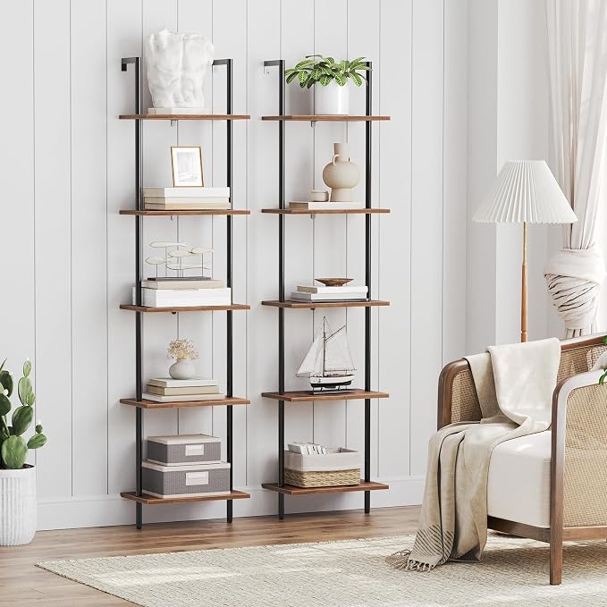 HOOBRO DIY Ladder Shelf, 5-Tier Wooden Wall Mounted Bookshelf, Narrow Bookcase - Image 4