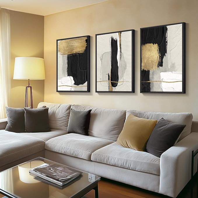 Large Framed Black and White Abstract Wall Art - Image 2