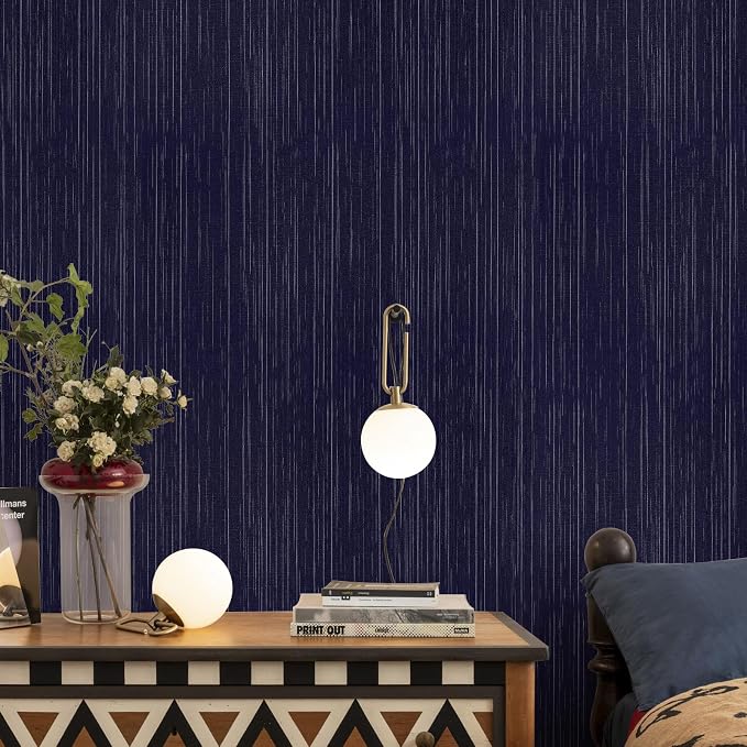 Navy Blue Grasscloth Peel and Stick Wallpaper Texture Contact Paper A Set of - Image 2