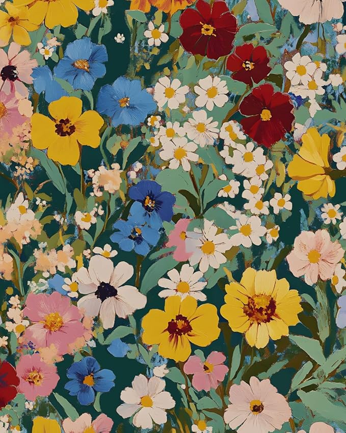 BOKEBEVE Extra Long Colorful Floral Peel and Stick Wallpaper Boho Leaf Contact by BOKEBEVE