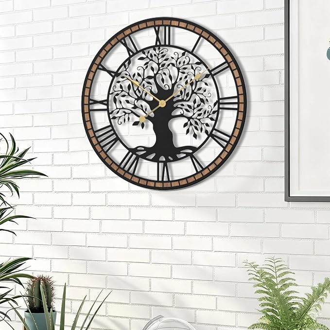 Micasso Wall Clocks Battery Operated: 21Inch Farmhouse Tree of Life Metal - Image 3