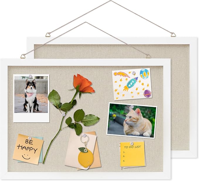 DAHAPYBOO Cork Board with Linen White 2Pack, Bulletin Board 17"x12" Hanging by DAHAPYBOO