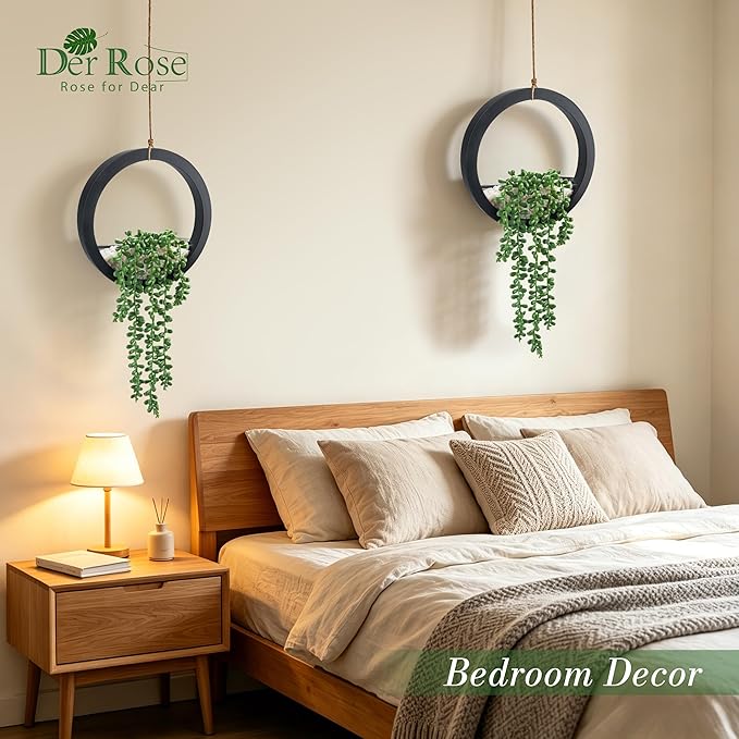 Der Rose 2 Pack Fake Plants Hanging Artificial Succulents Plants in Black Pots - Image 7