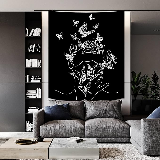 Black and White Tapestry for Bedroom Aesthetic Butterfly Tapestry Minimalist - Image 4