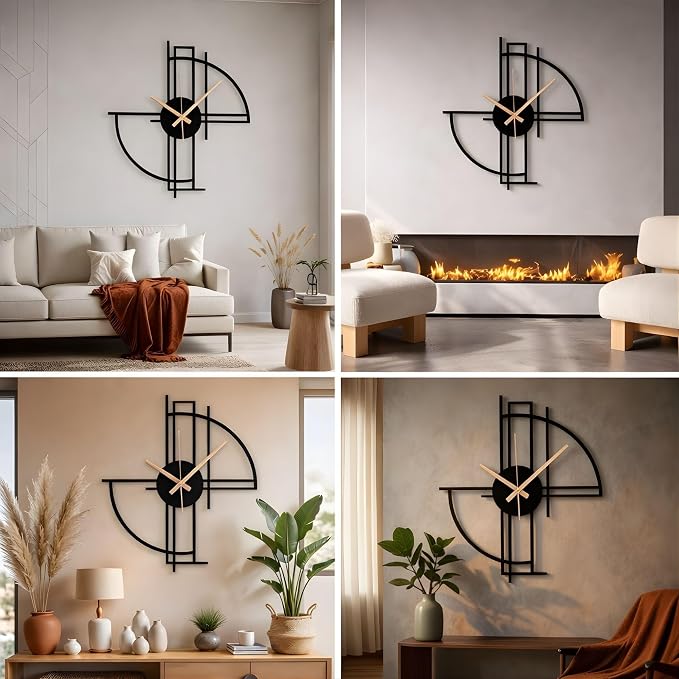 Modern Geometric Metal Wall Clock, Minimalist Black Steel Design, Silent - Image 8