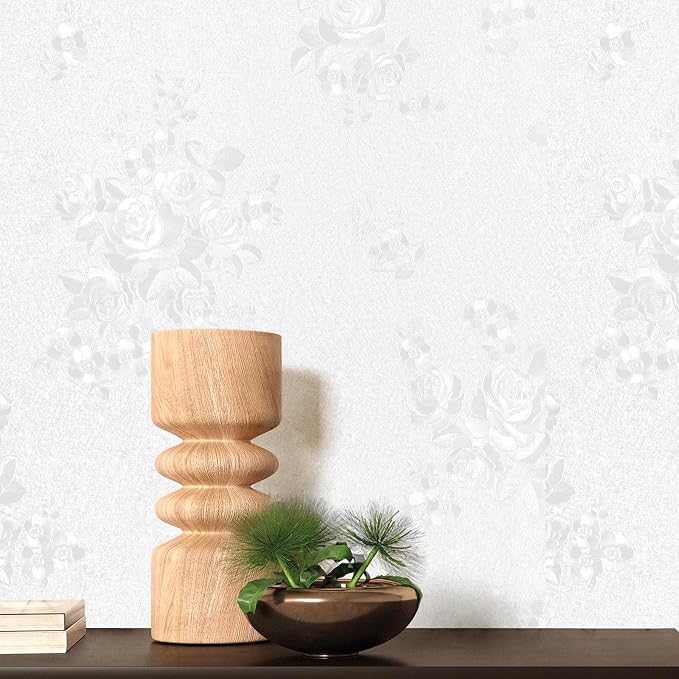 Erfoni White Embossed Peel and Stick Wallpaper Textured Floral Contact Paper - Image 2