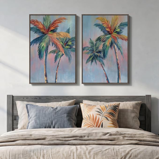 Framed Coastal Colorful Palm Tree Wall Art Bedroom, Pop Art Paintings Prints by Cuspin