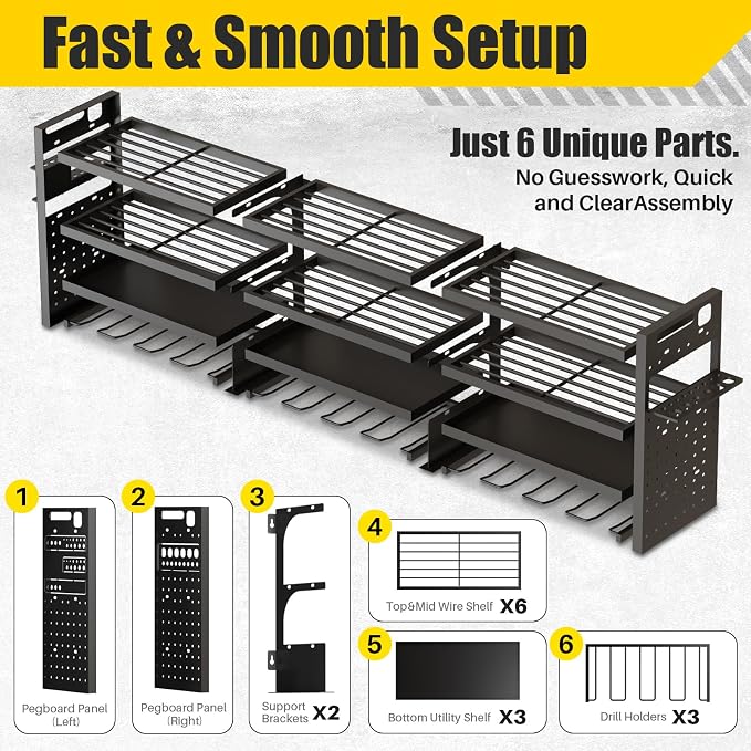 Large 49''W Power Tool Organizer Wall Mount | 620lbs Garage Storage Rack - Image 7