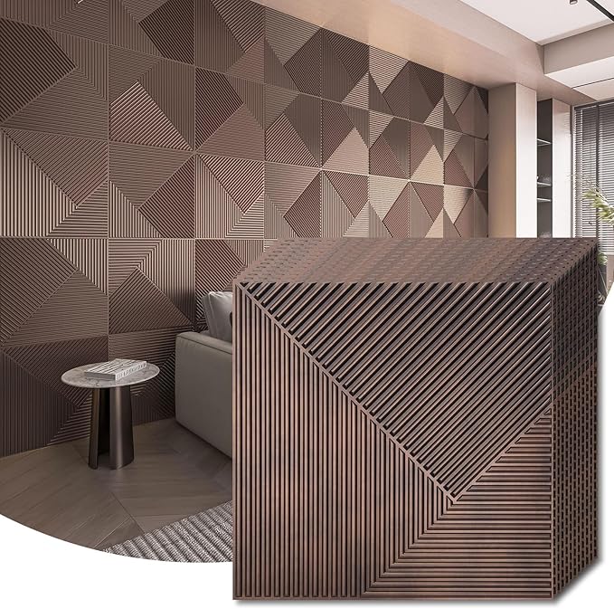 WOWSTAR 12-Pack 3D Wall Panels 19.7" x 19.7", Antique Copper Slat Wall Panels by WOWSTAR
