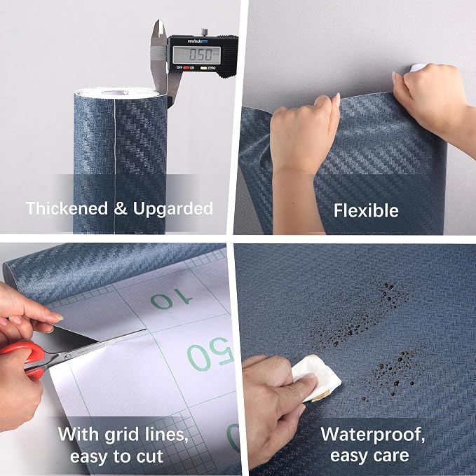 Haimin Fabric Wallpaper Textured Contact Paper Navy Blue Grasscloth Wallpaper - Image 4