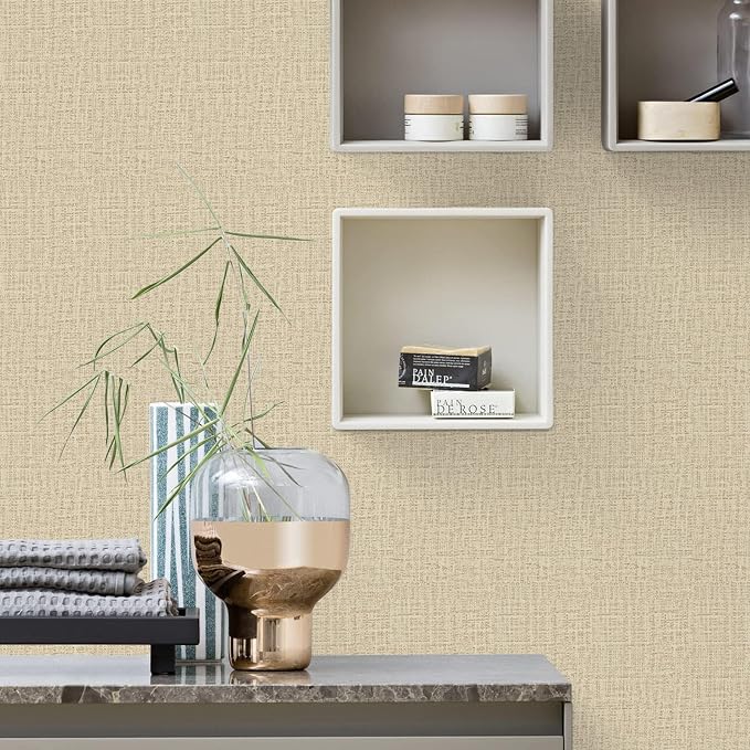 TANONE Khaki Contact Paper Peel and Stick Wallpaper, Grasscloth Beige Wallpaper - Image 5