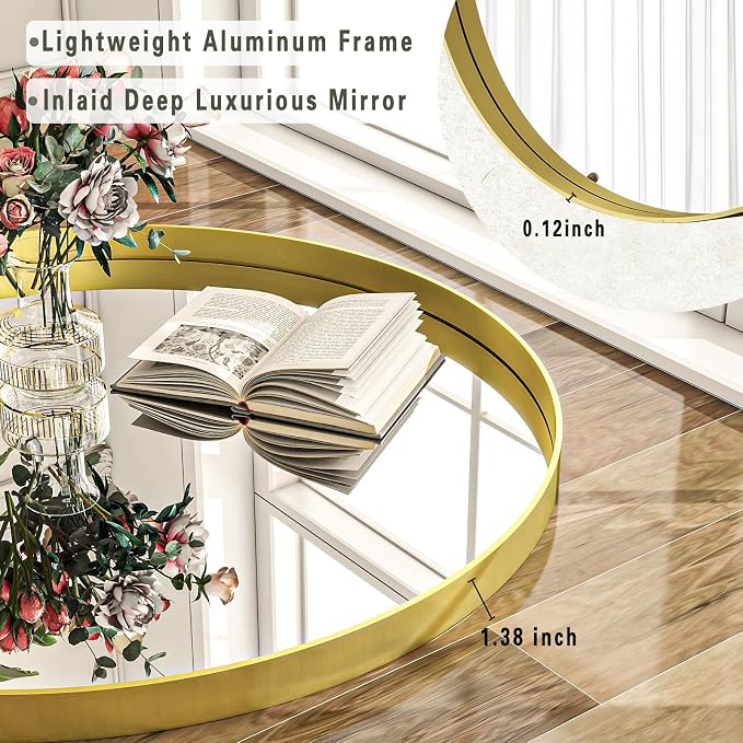 24 inch Round Bathroom Mirror, Living Room, Hanging or Leaning - Image 4