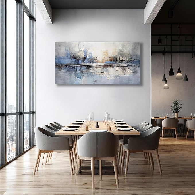 VHMING Abstract Wall Art Wall Decor Blue and Gray White Modern Canvas Wall - Image 4