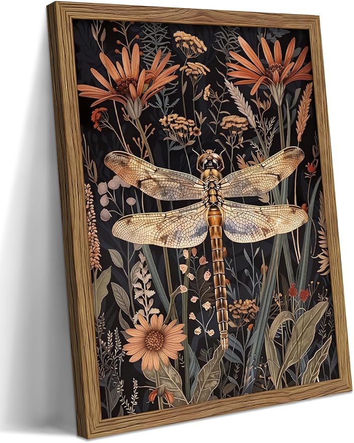 Vintage Framed Dragonfly Wall Art, Dark Academia Insect Art Print, Modern by Unknown