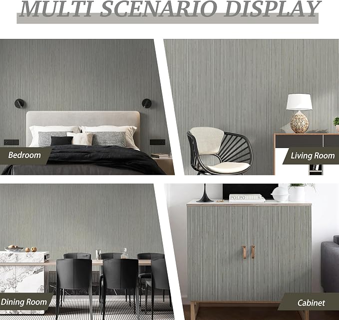 Grey Grasscloth Wallpaper Peel and Stick Textured Wallpaper - Image 4