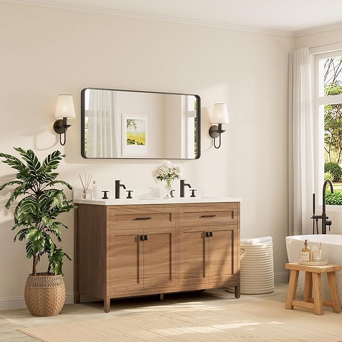 TETOTE 48 x 24 Inch Black Frame Mirror, Bathroom Vanity Mirror - Image 2