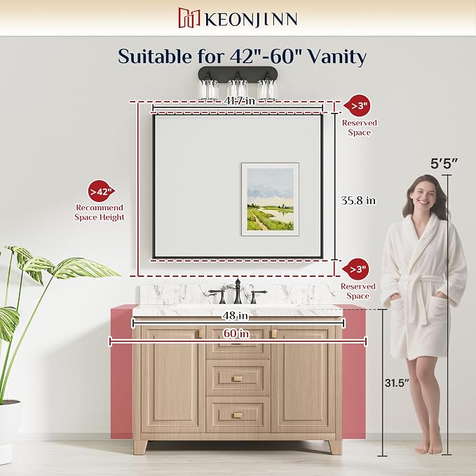 Keonjinn 42 x 36 Inch Brushed Nickel Bathroom Mirrors - Image 7