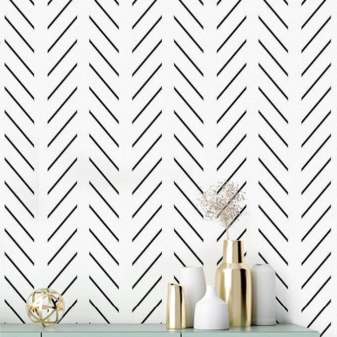 Erfoni Black and White Peel and Stick Wallpaper Modern Herringbone Contact by Erfoni