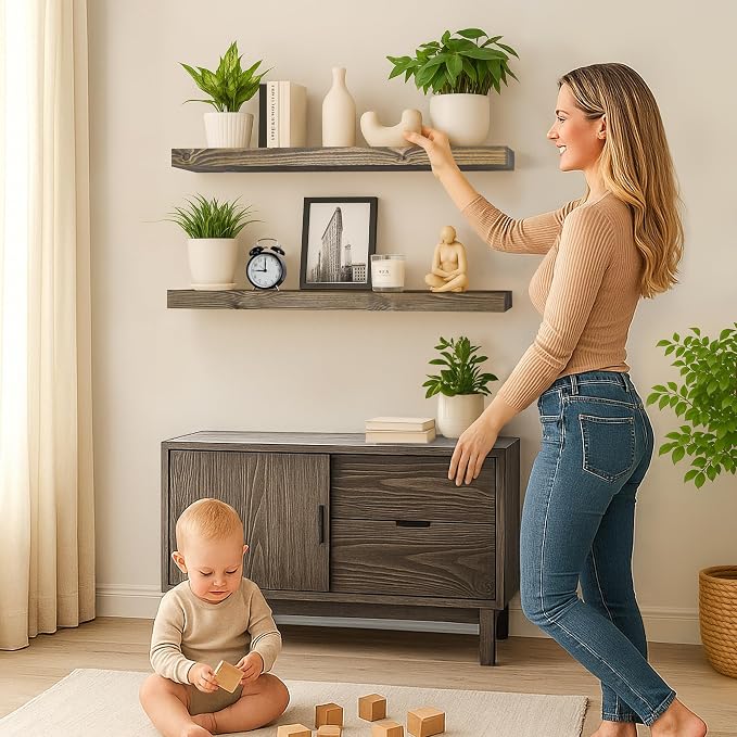 36 Inch Floating Shelves, 8-Inch Deep High-End Solid Wood Long Floating Shelves - Image 2