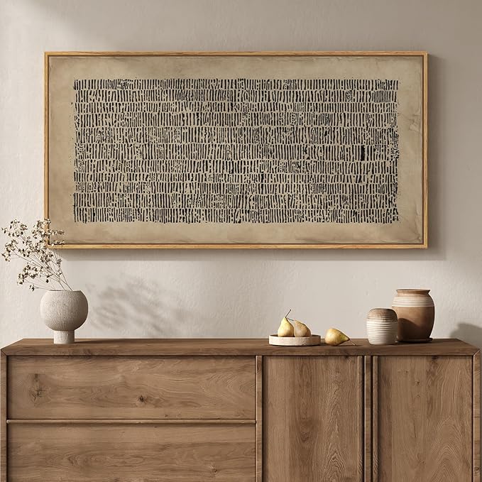 Large Framed Abstract Wall Art for Living Room, Neutral Wabi Sabi Black Brown by MXART