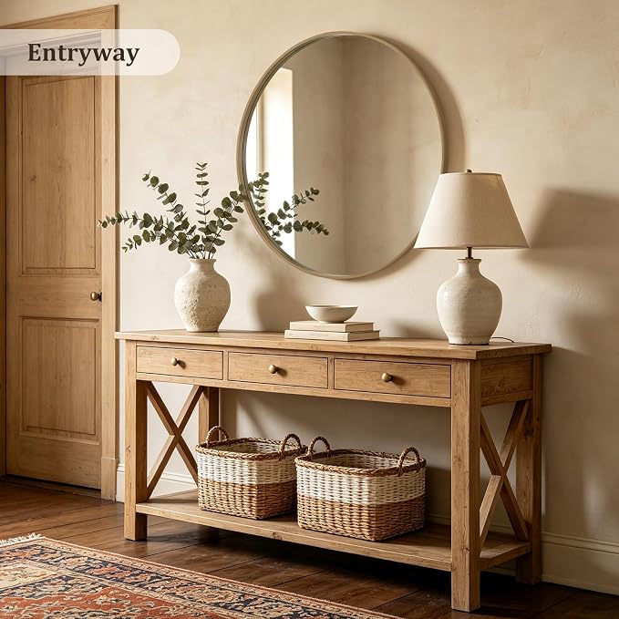 WallBeyond Round Wood Mirror - Image 3
