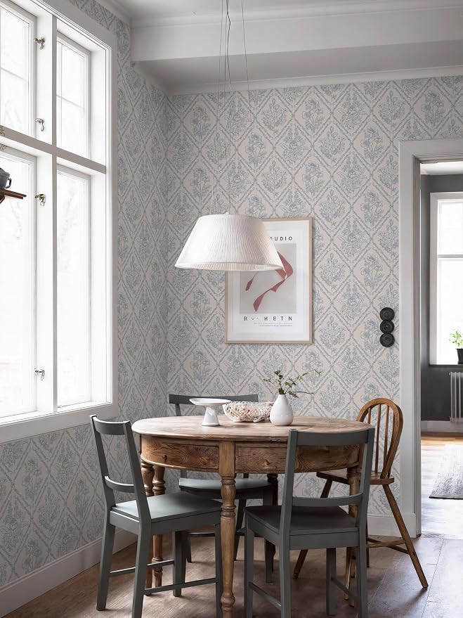 Toduso Peel and Stick Wallpaper Vintage Wall Paper Boho Contact Paper Blue - Image 6