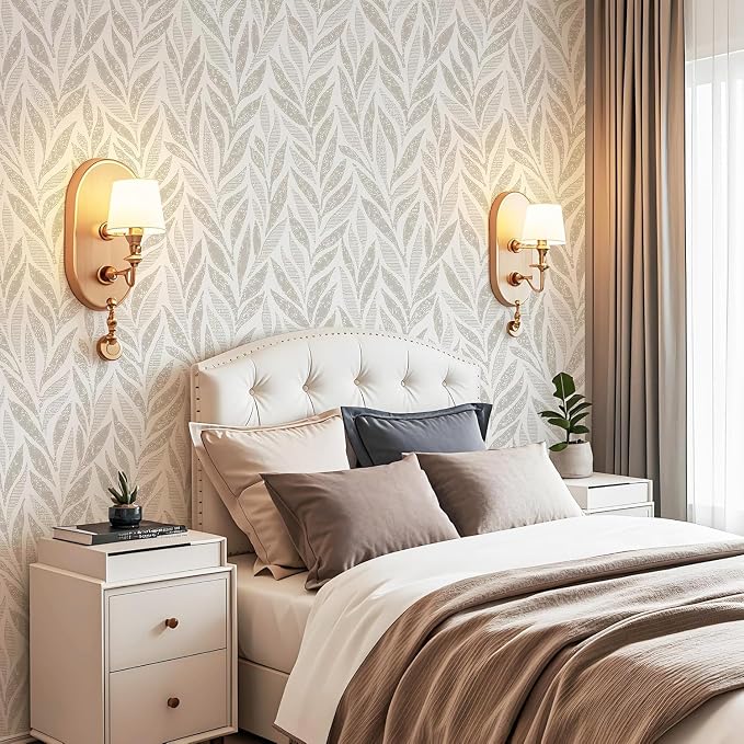 Safiyya 787"x17.3" Boho Peel and Stick Wallpaper Beige and White Wallpaper Leaf - Image 3