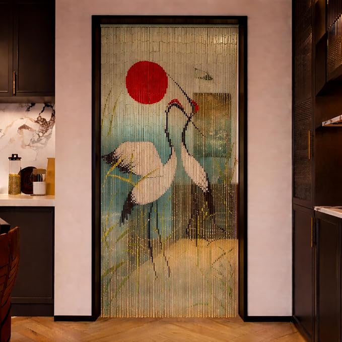 Vietbud Décor Cranes with Red Sun Beaded Curtains - Image 7