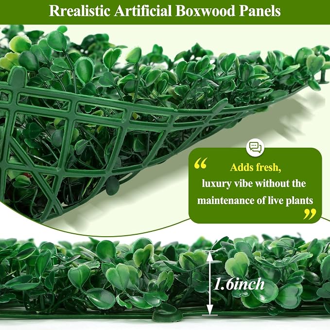 16 Pcs 10" X 10" Artificial Grass Wall Panels, UV-Resistant Fake Boxwood Panels - Image 3